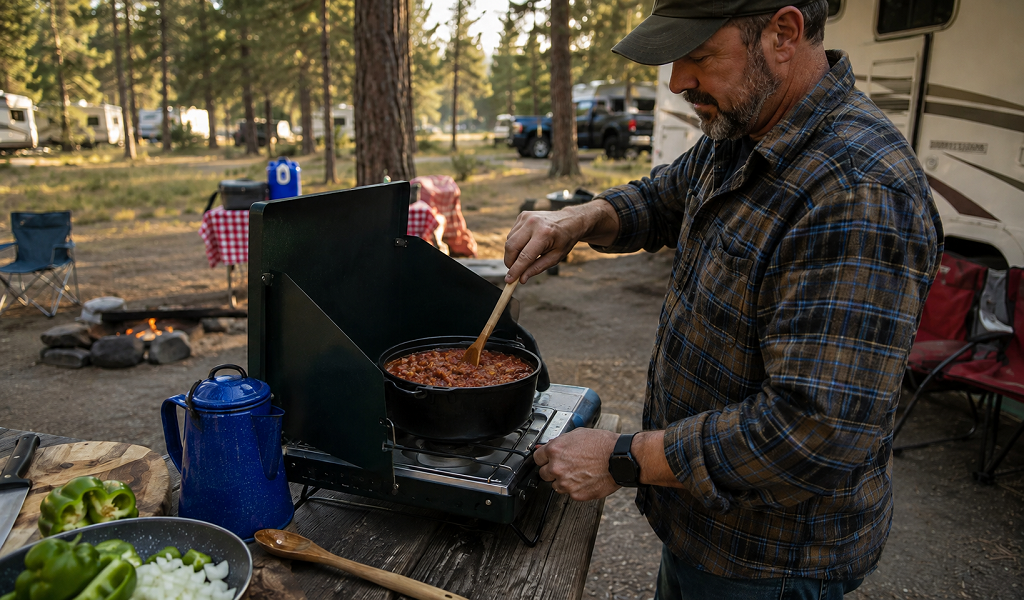 Campfire Chili Recipe for Camp Dinners 6 camp stove chili meal cooking